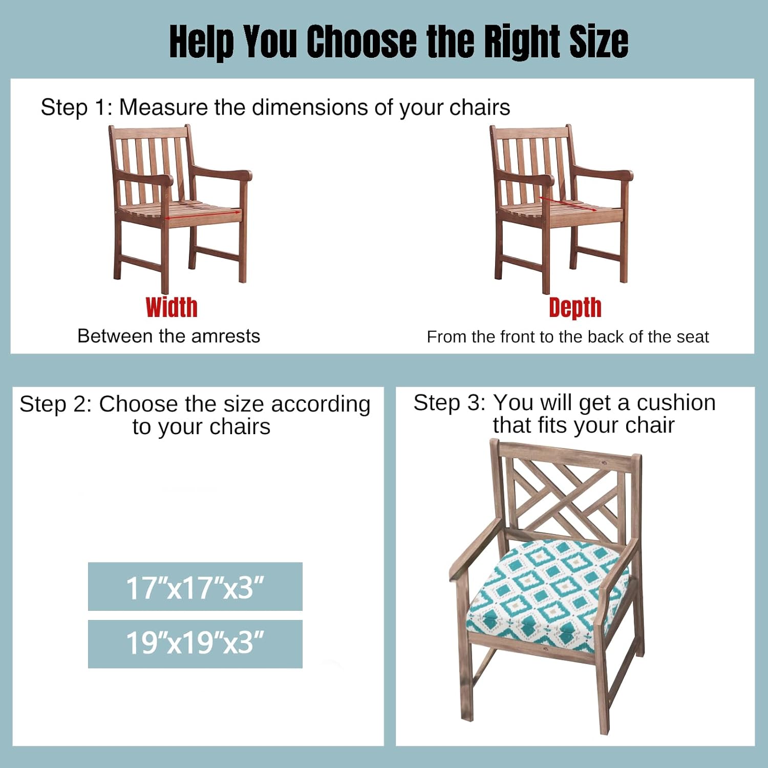 idee-home Outdoor Chair Cushions Set of 4, Thick 17" x 17" x 3" Outdoor Seat Cushions Patio Furniture Waterproof with Ties, Dining Pads