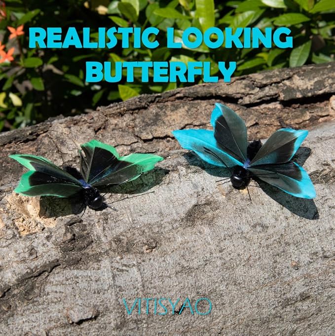 Cat Insect Feather Toys Replacement - 2 Pcs Handmade Natural Butterfly - Cat Toy Wand Refills - Interactive Kitten Teaser Wand Attachments - Cat Toys for Indoor Cats Play