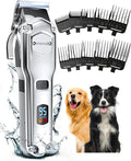 oneisall Dog Clippers for Grooming for Thick Heavy Coats/Low Noise Rechargeable Cordless Pet Shaver with Stainless Steel Blade/Waterproof Dog Shaver for Dogs Pets and Animals (Sliver)
