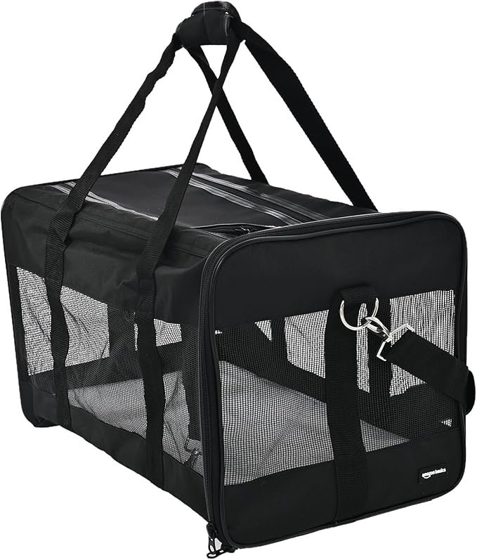 Amazon Basics Soft-Sided Mesh Pet Travel Carrier for Dog, Cat, up to 22 pounds, 19.7" L x 12" W x 12" H, Black