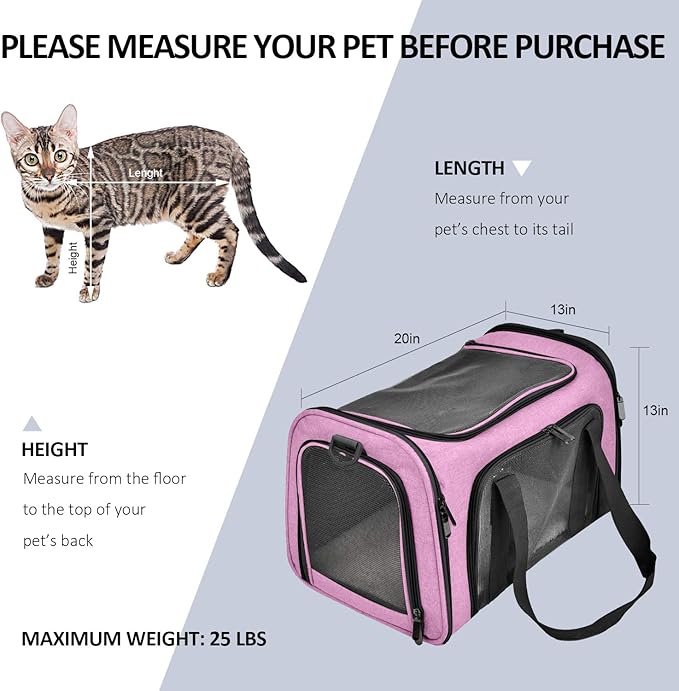 Large Cat Carriers Dog Carrier Pet Carrier for Large Cats Dogs Puppies up to 25Lbs, Big Dog Carrier Soft Sided, Collapsible Travel Puppy Carrier - Large - Pink
