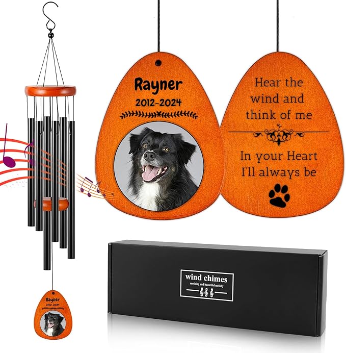 Personalized Dog Memorial Gifts for Loss of Dog - Custom Sympathy Wind Chime with Photo & Name, 26"/32"/36" Outdoor Bereavement Keepsake for Garden or Patio
