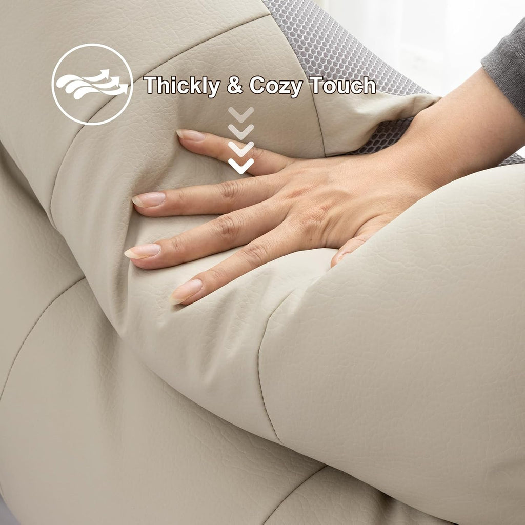 A Nice Night Faux Leather Reading Pillow for All Season,Wedge Bedrest Pillow Backrest with Arms Back Support for Sitting Up in Bed/Couch,Natural