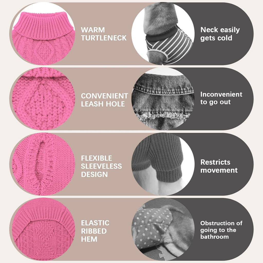 BINGPET Thermal Knitted Dog Sweater for Small Medium Large Dogs,Winter Dog Cat Coat Warm Sweartershirts Outfits,Classic Cable Knit Turtleneck Pullover Dog Jumper Coat Warm Sweartershirts