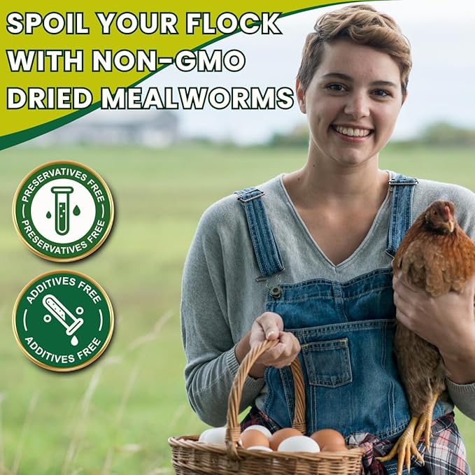 Dried Mealworms 100% Non-GMO 5 Lb - Mealworms for Birds, Chickens, Ducks - Perfect High-Protein Treats - Whole Large Meal Worms, Dried for Chickens and Bluebird Food Bulk