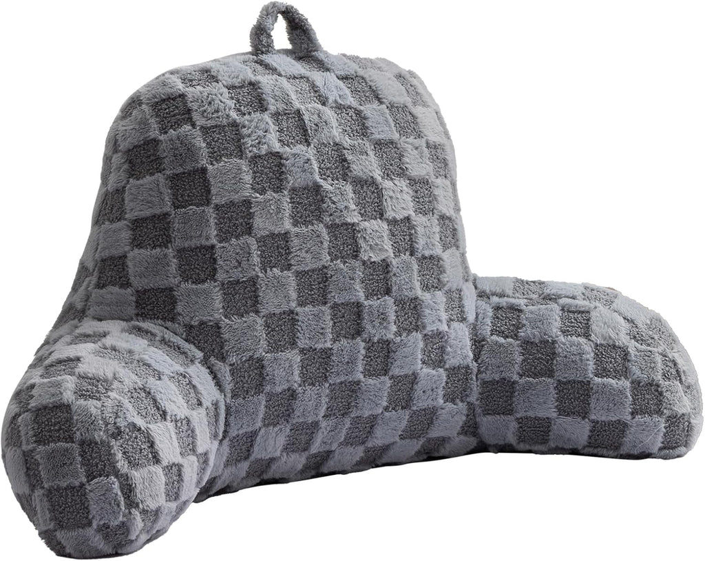 Aimuan Checkered Reading Pillow Bed Rest Wedge Backrest Checkerboard Pillow with Arms Back Support for Sitting Up in Bed Cushion Incline Rest Sleeping Snoring Pillow (Grey,Standard)