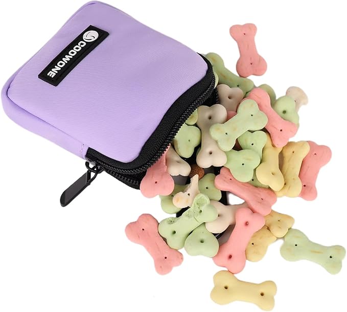 COOWONE Dog Treat Pouch Pocket Sized Pet Puppy Training Pouch for Dog Training Behavior Aids, Waterproof Nylon Fabric Dog Poop Bag Holder, Hands Free Dog Walking Bag with Metal Carabiner (Violet)