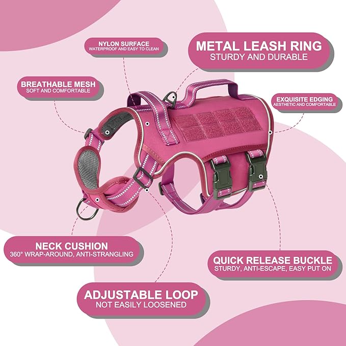 Dog Harness for Large Dogs Heavy Duty, No Pull Tactical Dog Harness with Molle System, Easy On and Off Service Dog Vest, Breathable Padded, Adjustable Reflective Pet Vest for Walking Hiking Training