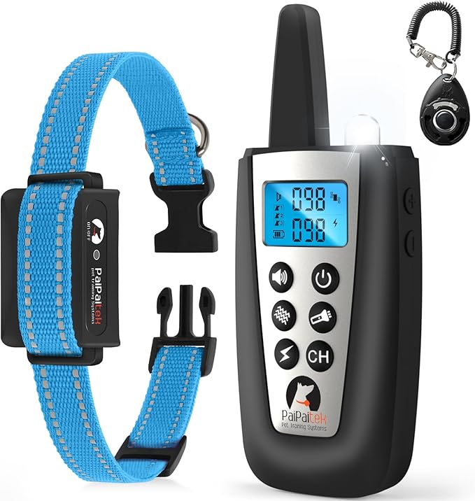 PaiPaitek Dog Bark Collar with Remote 3300ft Range - Automatic Bark Activated Shock Collar for Small Medium Large Dog with 5 Adjustable Sensitivity & Waterproof