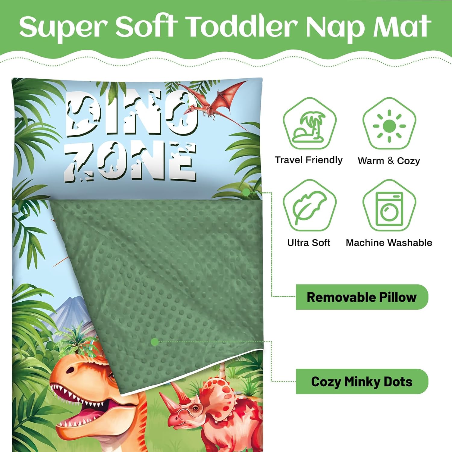 Toddler Nap Mat Kids Sleeping Bag 59‘’×24‘’, Soft Slumber Bag with Removable Pillow for Kids Girls Boys,Roll Up Sleeping Mat Lightweight for Camping,Daycare, Kindergarden