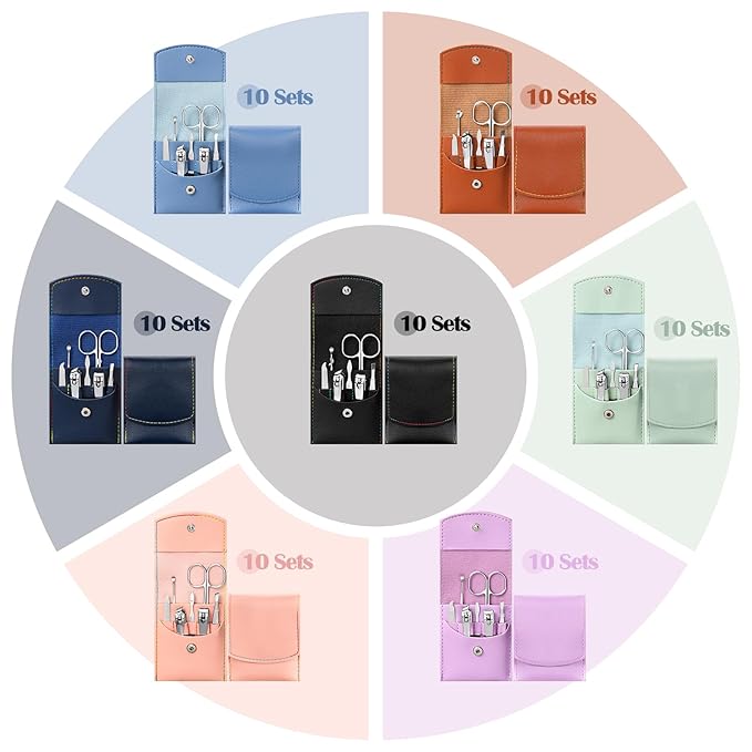 70 Set Manicure Set Bulk Professional Nail Care Kit Nail Clippers Kit Stainless Steel Pedicure Set with Travel Case Multicolor Portable Grooming Kits Gifts for Men Women (7 in 1,3x3.9'')