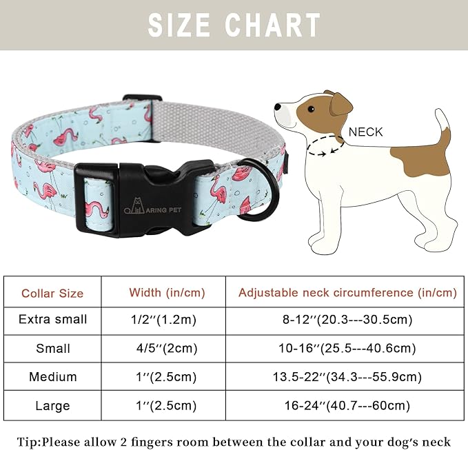 ARING PET Flamingo Dog Collar-Cute Summer Small Dog Collars, Adjustable Lightweight Cotton Pet Collars for Small Medium Large Boy and Girl Dogs, Medium