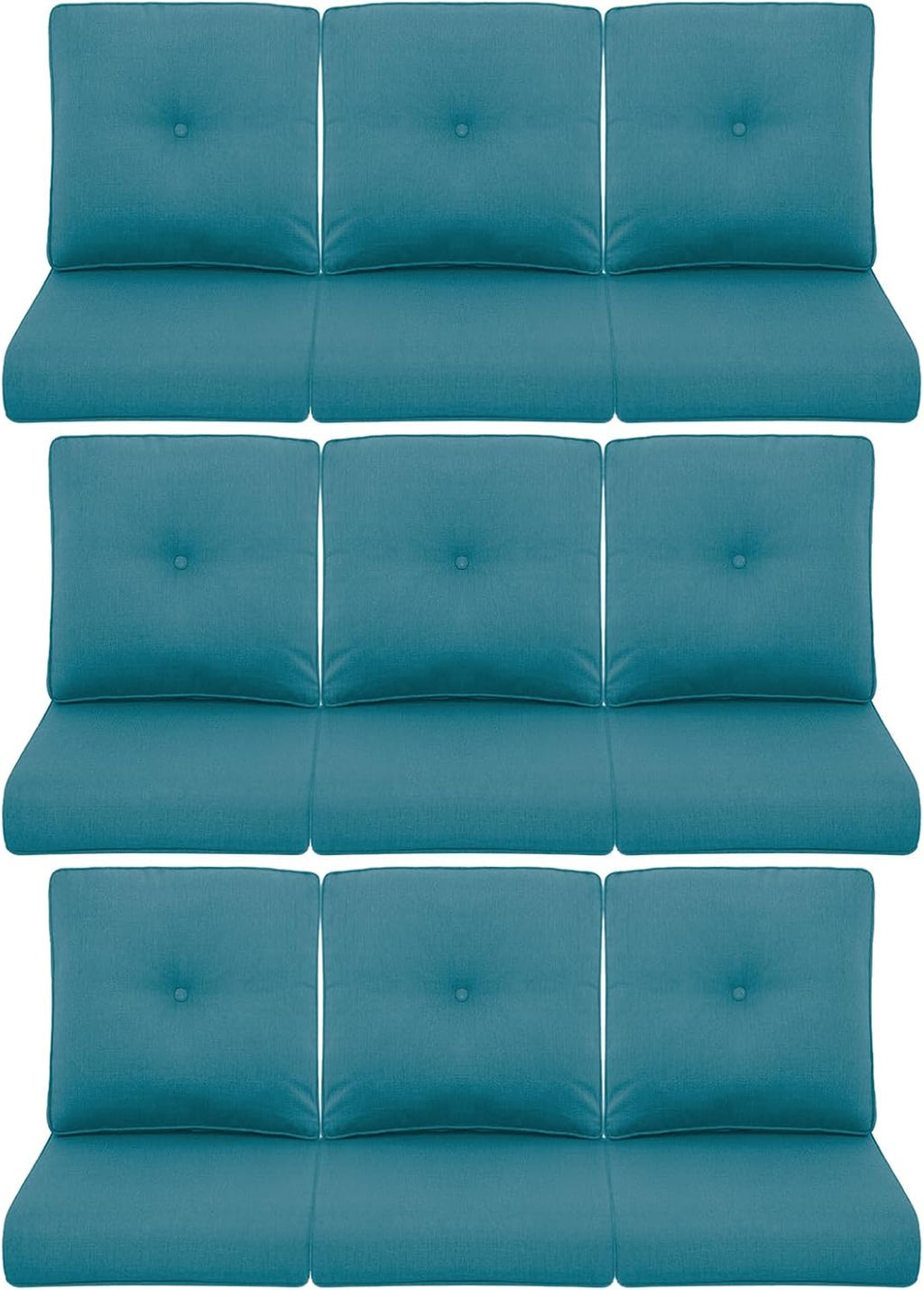 9-Piece Outdoor Patio Cushion Set - Fade & Water Resistant with Removable Olefin Cover, 22x24x4 Inch Memory Foam Cushions for Wicker Sectional Sofa – Peacock Green/Buckle