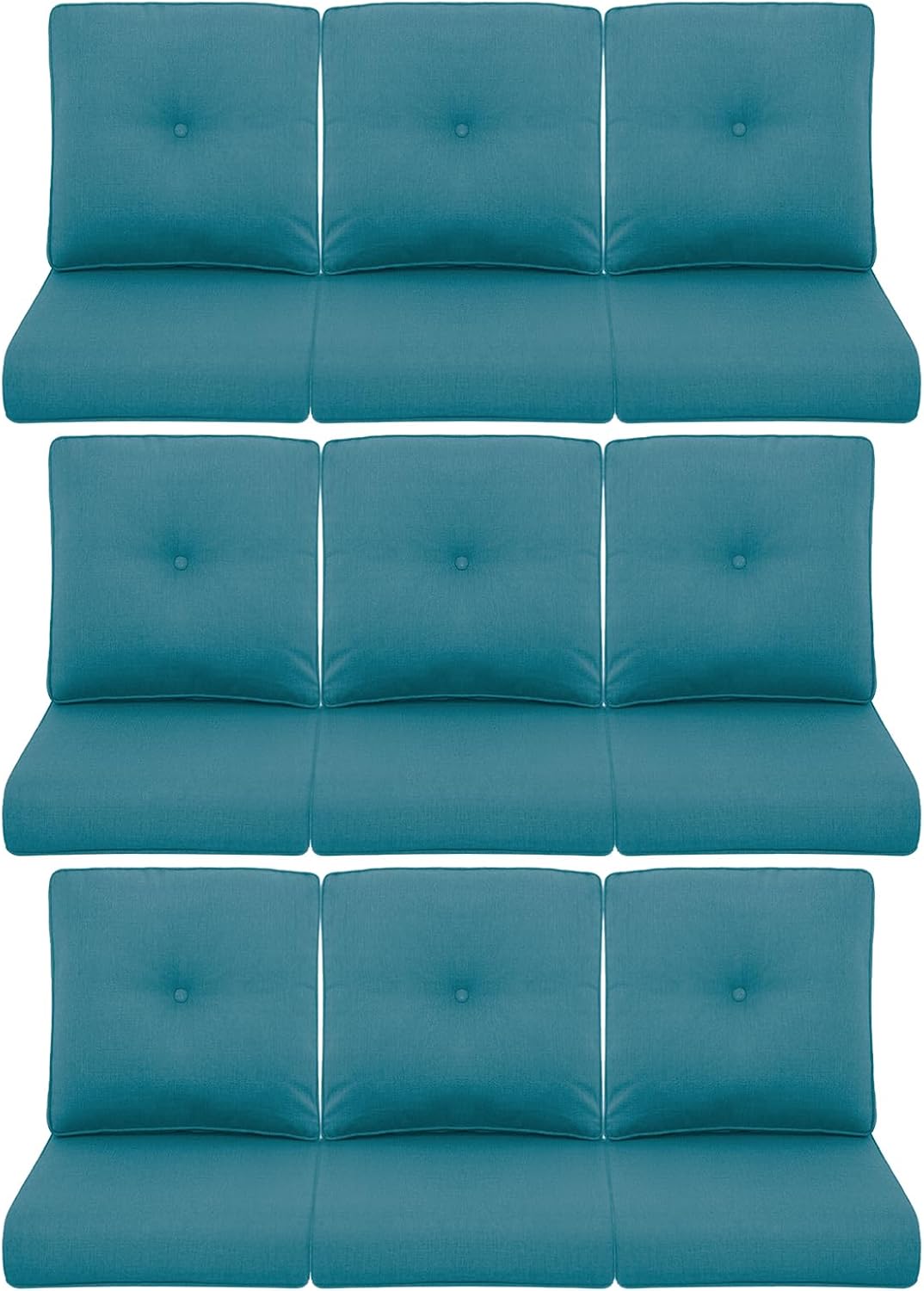 9-Piece Outdoor Patio Cushion Set - Fade & Water Resistant with Removable Olefin Cover, 22x24x4 Inch Memory Foam Cushions for Wicker Sectional Sofa – Peacock Green/Buckle