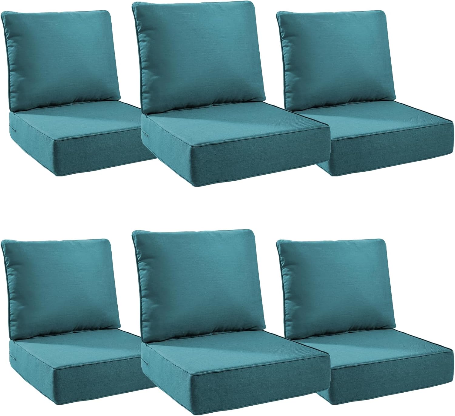 6" Thick Outdoor Cushions 24x24x6, 6-Set Deep Seat Patio Cushions with Removable Cover, Waterproof & Fade Resistant Replacement for Wicker Chair, Loveseat, Sofa - Peacock Green