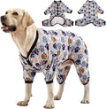 LovinPet Large Breeds Dog Onesies - Dog Pajamas, Lightweight Stretchy Fabric, Dog Long Sleeve Shirt, Paw-Some Steel Gray Print, Dog Jumpsuit, UV Protection, Pet PJ's/Medium