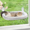 Cat Window Perch, Cordless Cat Hammock Window Seat with Cozy Pad Bed Cover for Indoor Cats, Durable Metal Frame Support Pet Bed with 4 Suction Cups for Large Cats (Cushion Pad Bed - Grey)