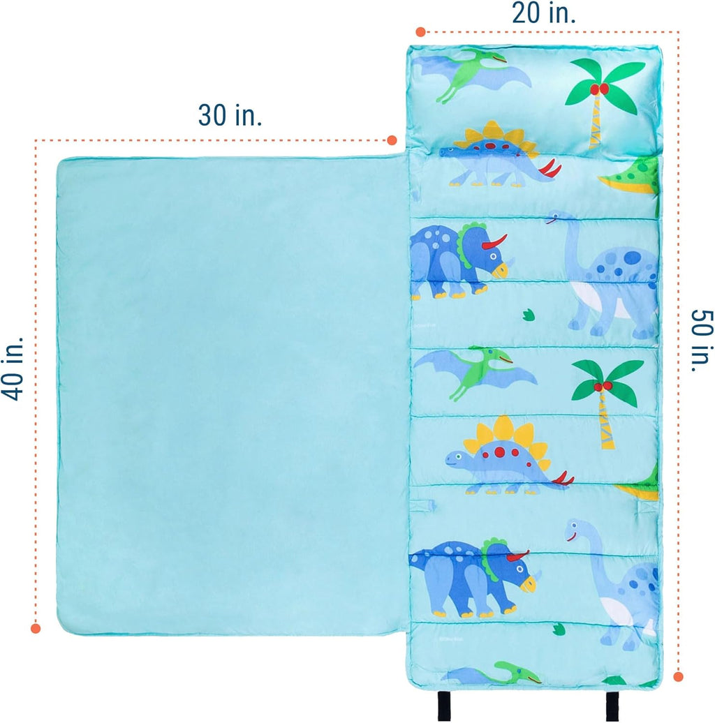 Wildkin Kids Microfiber Nap Mat – Soft Sleep Mat with Pillow, Ideal for School & Travel - Dinosaur Land