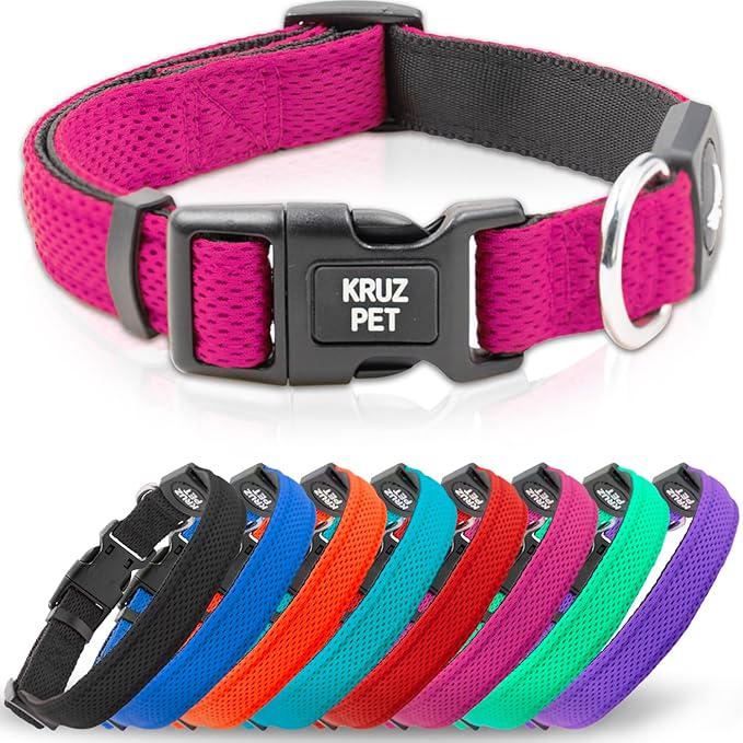 Kruz Dog Collar for Large Dogs (Width- 1.5", Neck - 20.5"-31.5") Adjustable Pet Neck Band with Comfortable Soft Padding, Lifetime Durability, Heavy-Duty O-Ring (Raspberry Pink, X-Large)