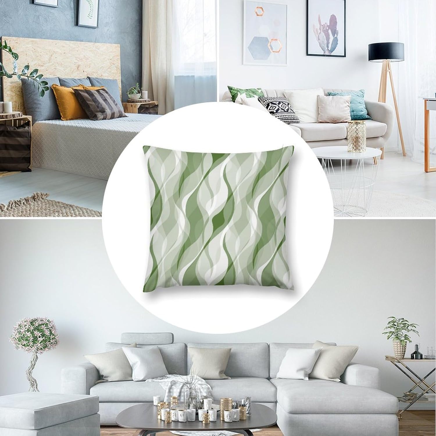 Green Throw Pillow Covers Modern Abstract Ombre Green Striped Decorations for Bedroom Living Room Farmhouse Sofa Pillows Bed Couch 22x22 Inch