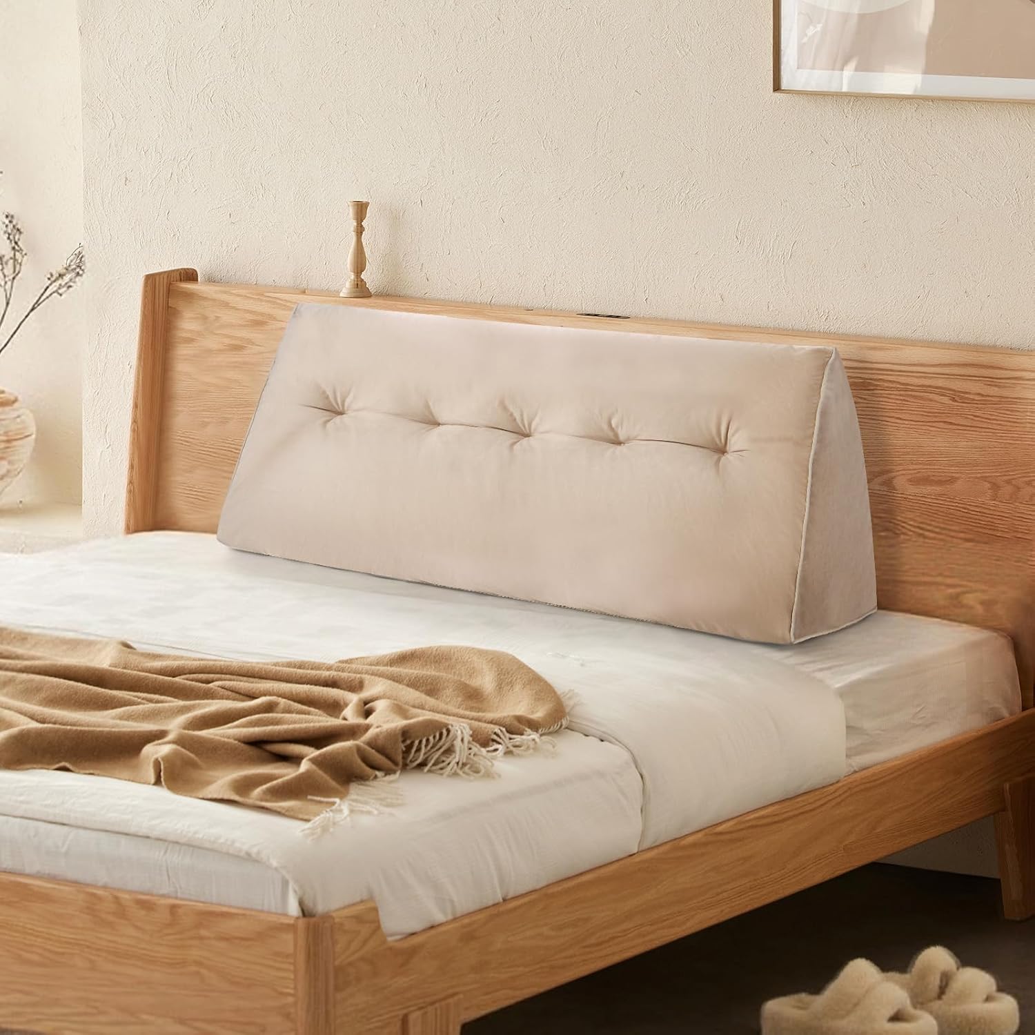 Headboard Wedge Pillows Full, Ergonomic Bed Triangular Headboard Pillow, Thickened Backrest Cushion for Reading in Dorm Bed Sofa, Beige, 54in