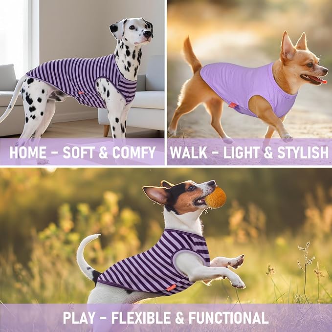 KYEESE 2Pack Dog Shirts for Small Dogs Comfort Striped T Shirt Soft Pet Tee Cotton Tank Top Pet Clothes Lightweight Sleeveless Stretchy Dog Vest, X-Large,Purple+Striped