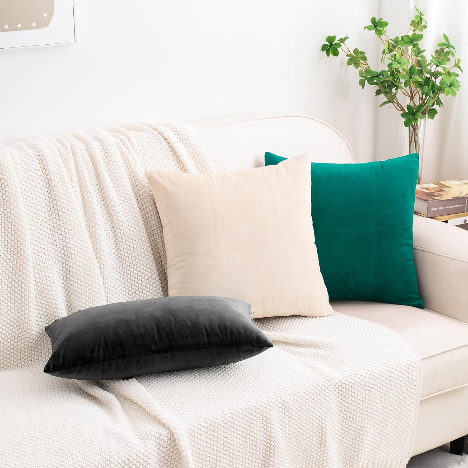 HWY 50 Teal Velvet Throw Pillow Covers 18x18 Inch, Pack of 2 Soft Cozy Solid Decorative Luxury Cushion Cases for Couch Sofa Bed Living Room Bedroom