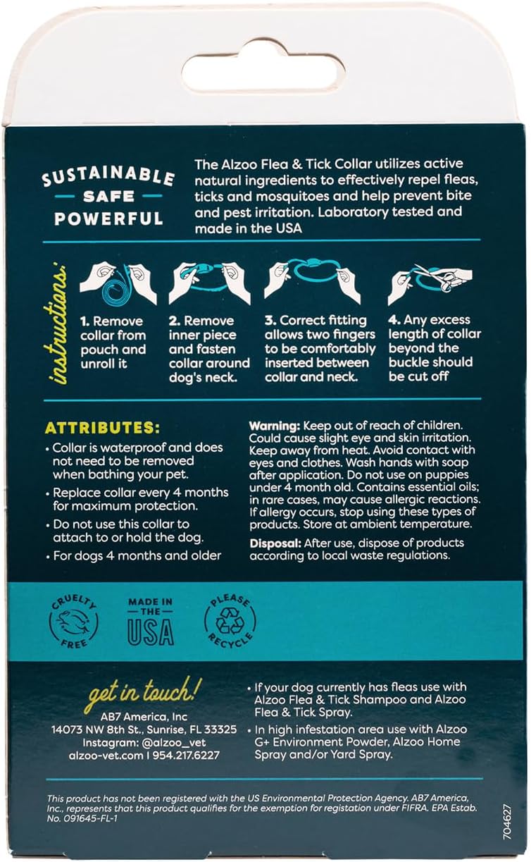 ALZOO Natural Flea & Tick Dog Collar - Helps Repel Fleas, Ticks & Mosquitoes - 100% Plant-Based Active Ingredients - Waterproof - Up to 4 Months Protection - Small-Sized Dogs: 15 lbs & Under - Single