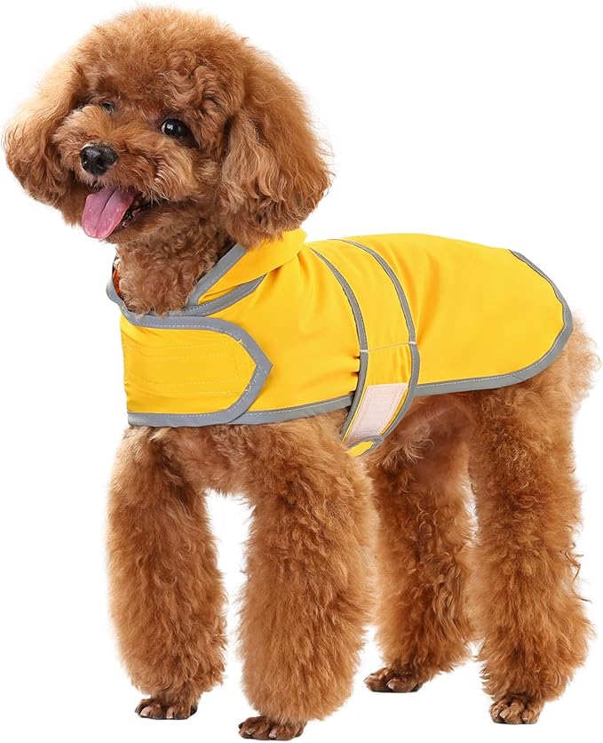 Dog Raincoat for Small Dogs Puppies Waterproof Hooded Rain Jacket with Reflective Strips Leash Hole & Poncho Adjustable Fit (Yellow,S)