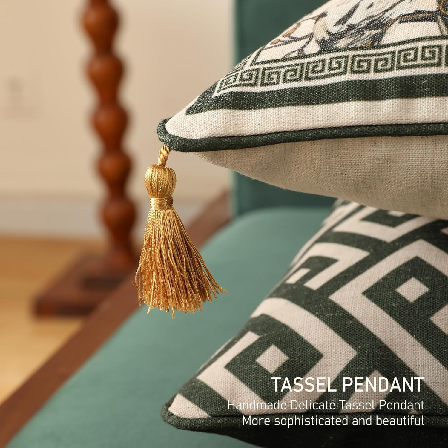 ISAENNE Design Linen Chinoiserie Square Throw Pillow Covers 18"x18", Farmhouse Cushion Covers with Yellow Floral Birds Pattern Decoration Pillowcases for Bed,Living Room,Outdoor,Car