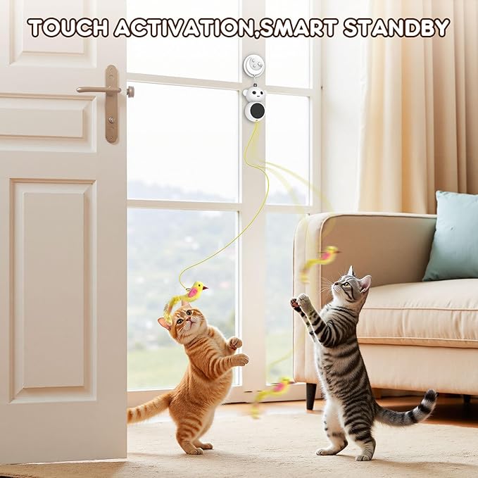 Interactive Cat Toys for Indoor Cats - 2 in 1 Automatic Laser Pointer Cat Toy with Flying Bird，Smart Moving Wand Toy with 2 Modes, Auto On/Off Hanging Safe Toys for Bored Kitten & Adult Cats