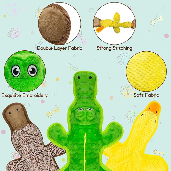 No Stuffing Dog Squeak Toys-3 Pack Chew Toys for Small Medium Large Breed- Durable Puppy Teething Interactive to Keep Them Busy- Best Birthday Gift