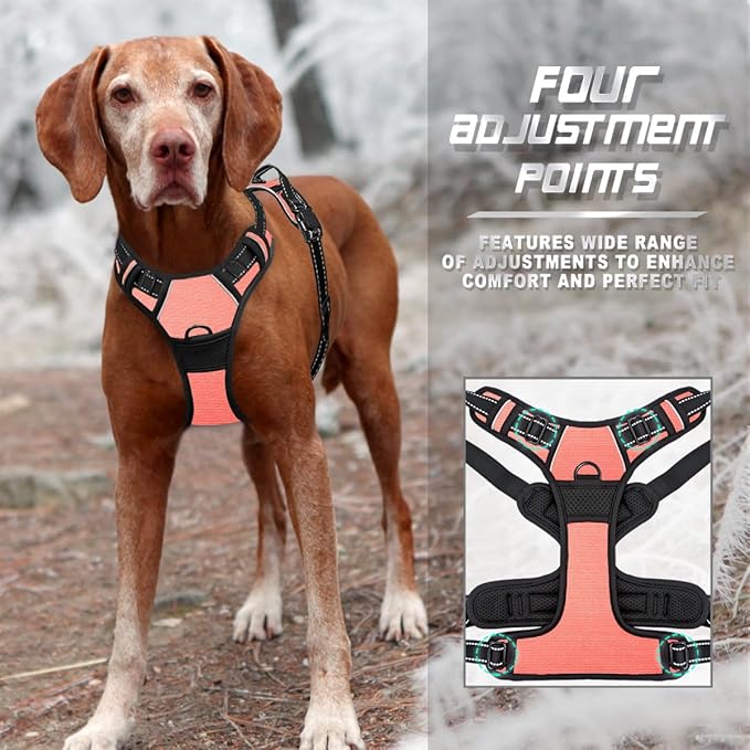 BARKBAY No Pull Dog Harness Front Clip Heavy Duty Reflective Easy Control Handle for Large Dog Walking(Light Pink,L)