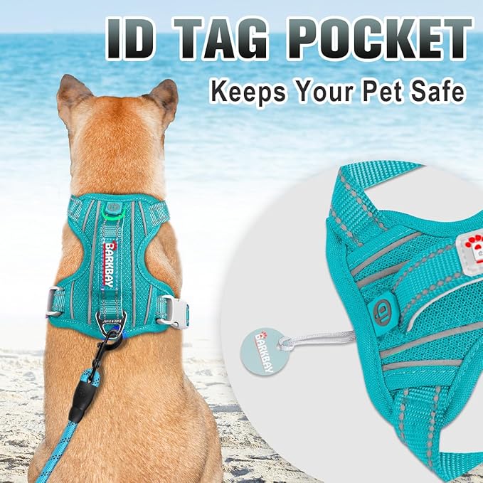 BARKBAY No Pull Dog Harness Large Reflective Dog Harness with Front Clip and Easy Control Handle for Walking Training Running with ID tag Pocket(Ocean Blue,XS)