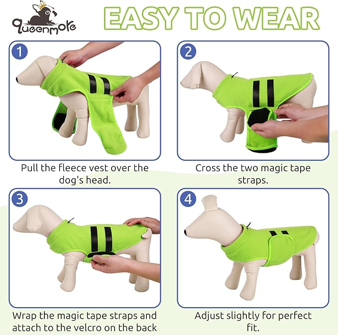 Queenmore XL Dog Sweaters, Soft Fleece Vest Pullover Dog Jacket with Leash Hole, Warm Winter Dog Clothes Cold Weather Doggy Dachshund Sweater for Large Dogs Cats Boy or Girl (Green, XL)