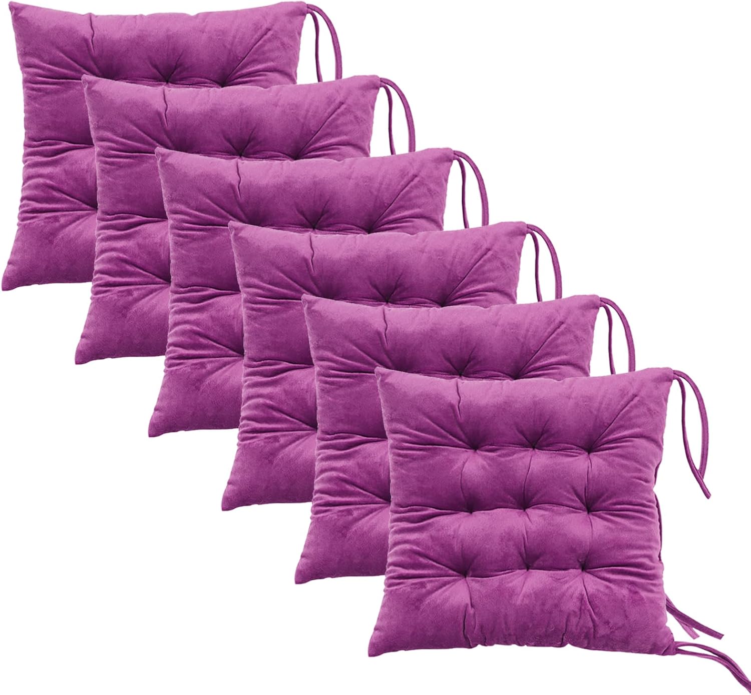 6 Pack Square Seat Cushion Chair Pads for Kitchen Dining Chairs, Soft Comfort Velvet Chair Mat Pillow Cushions with Ties for Office Desk Living Room Tatami 15.5", Purple