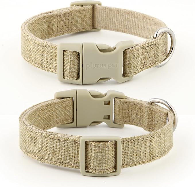 Plutus Pet Cotton Hemp Dog Collar and Leash Set, Adjustable Collar for Small, Medium, and Large Dogs, Heavy Duty and Soft on Skin, Khaki, M