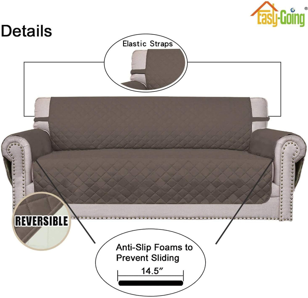 Easy-Going 4 Seater Sofa Slipcover Reversible Sofa Cover Water Resistant Couch Cover with Foam Sticks Elastic Straps Furniture Protector for Pets Children Dog Cat (XX-Large, Taupe/Ivory)