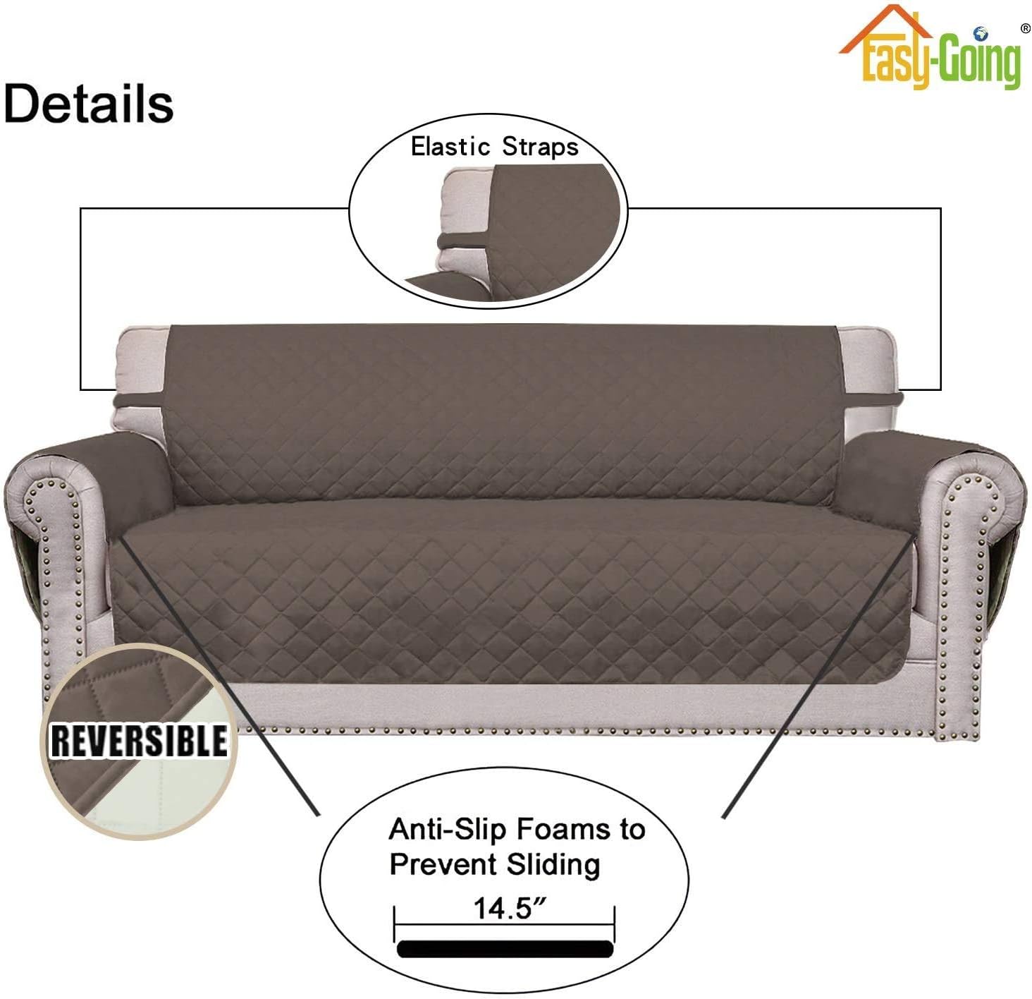 Easy-Going 4 Seater Sofa Slipcover Reversible Sofa Cover Water Resistant Couch Cover with Foam Sticks Elastic Straps Furniture Protector for Pets Children Dog Cat (XX-Large, Taupe/Ivory)