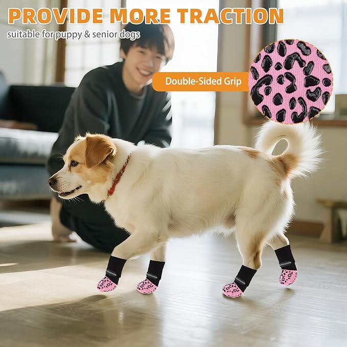 KOOLTAIL Anti Slip Dog Socks to Prevent Licking Paws,Dog Shoes for Hot Pavement, Reflective Traction Control Grip Booties, Dogs Boots & Paw Protector for Hardwood Floors Small Medium Large Senior Dogs