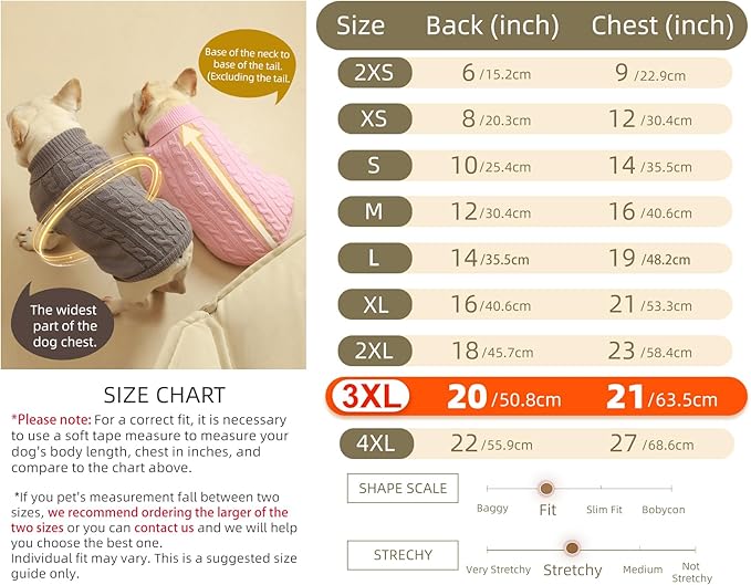 2 Pack Dog Sweater Large Size Dog - Extra Large Breed Warm Clothes XLarge Dogs Sweaters, Turtleneck Pullover Design for Boy Girl Pet, Labrador Retriever Rottweilers Pitbulls (3XL, Grey, Pink)