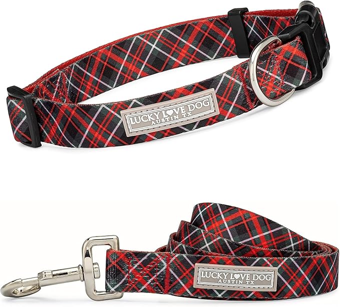 Lucky Love Dog - Easy Click Buckle Dog Collar with Leash Set Combo, Durable & Comfortable for Male & Female Dogs, Pet Collar for Small to Large Dogs, Secure Fit - Heywood Combo, Large
