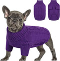 Queenmore Small Dog Pullover Sweater, Cold Weather Cable Knitwear, Classic Turtleneck Thick Warm Clothes for Chihuahua, Bulldog, Dachshund, Pug (Purple, X-Large)