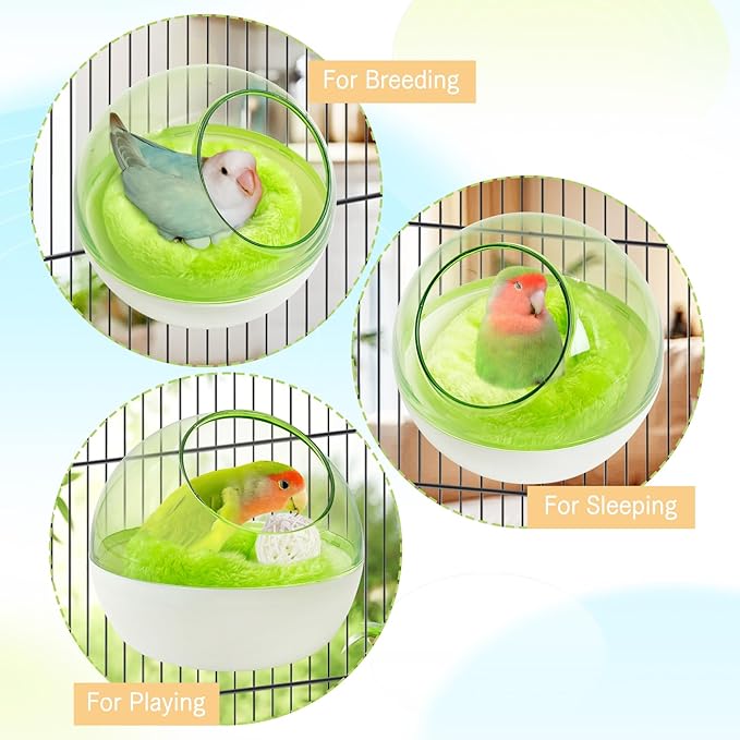 kathson Plastic Bird Nest Chewproof Small Bed with mat Hanging House Hut Bird Cage Breeding Hatching Nest Washable Parakeet Nest for Parrot Budgie Love Bird Canary (Green)