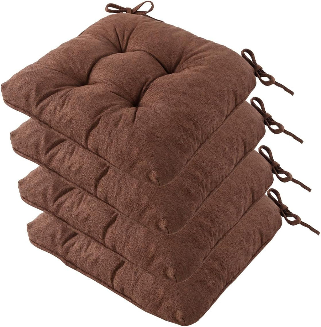 Chair Cushions for Dining Chairs, Tufted Foam Kitchen Chair, Non-Slip Seat Cushions with Ties Set of 4, 15.5" x 15.5" x 4", Brown