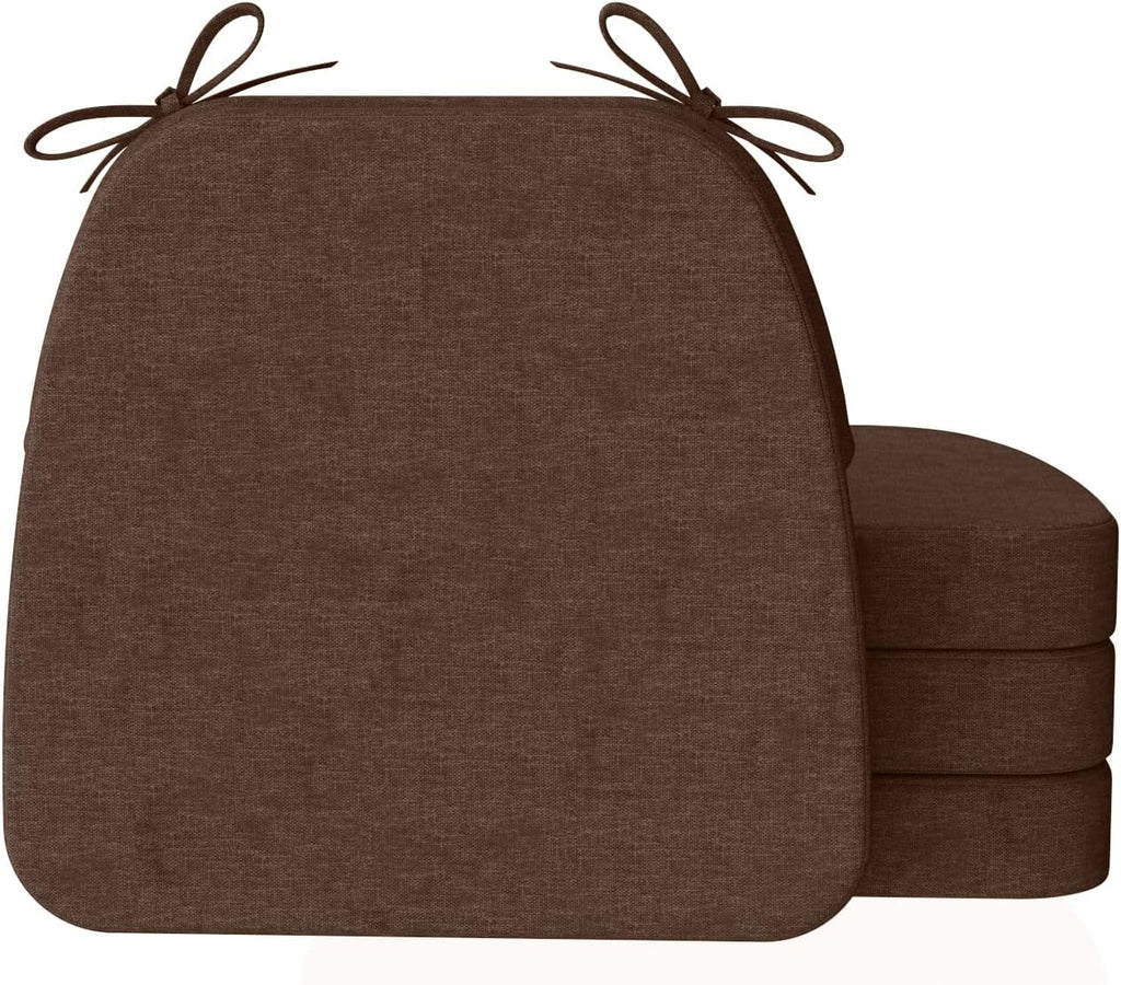 AAAAAcessories D-Shaped Chair Cushions, 2" Thick Dining Chair Pads with Ties and Removable, Machine-Washable Cover, 17" x 16", Set of 4, Brown