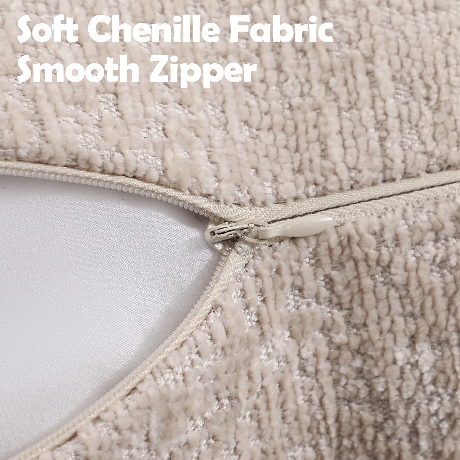 Pack of 2 Tan Decorative Throw Pillow Covers 22x22 Cozy Soft Chenille Accent Vintage Square Couch Pillow Covers for Home Decor Bed Sofa Living Room