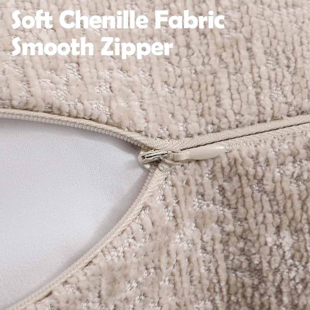 Pack of 2 Tan Decorative Throw Pillow Covers 12x20 Cozy Soft Chenille Accent Vintage Rectangular Lumbar Couch Pillow Covers for Home Decor Bed Sofa Living Room