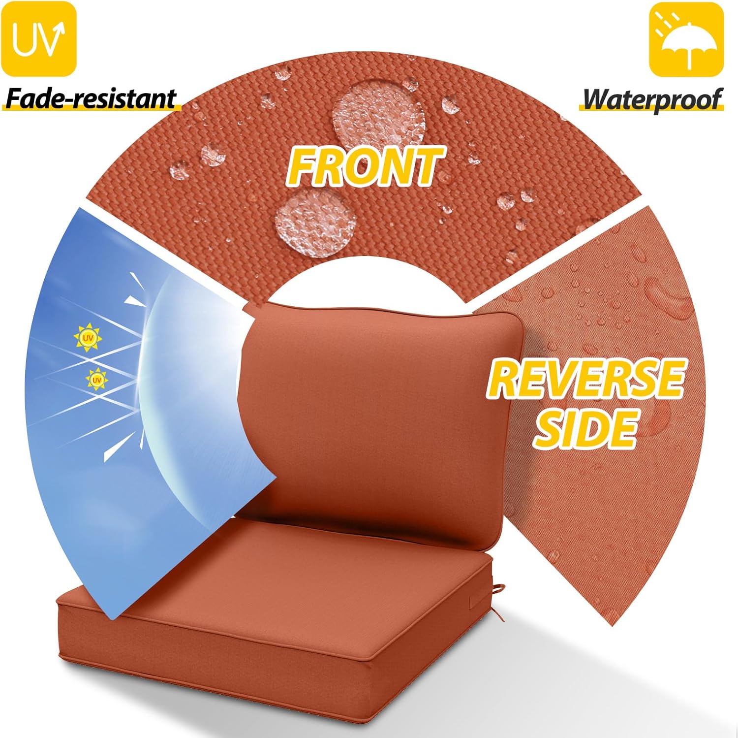 AAAAAcessories Outdoor Deep Seat Cushions, Waterproof, Fade-Resistant Patio Furniture Replacement Cushions, 24" x 24" x 5", Terracotta