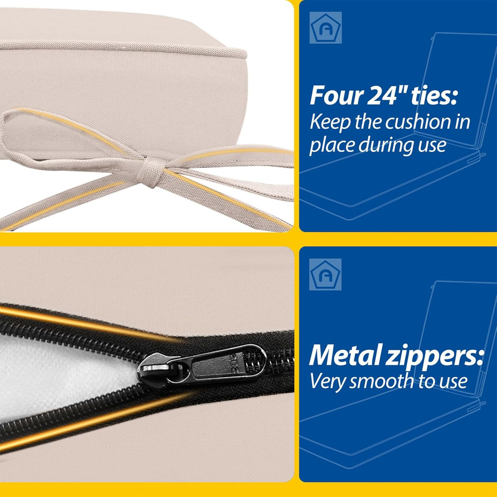 AAAAAcessories Outdoor Chaise Lounge Cushions, Waterproof, Fade-Resistant Patio Furniture Replacement Cushions, 74" x 23" x 3", Khaki Beige